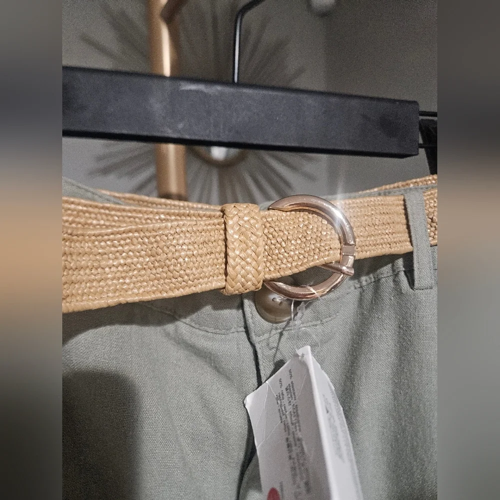 ZARA Linen Blend Belted Tapered Pants – Sage Green – NWT – Size US 6